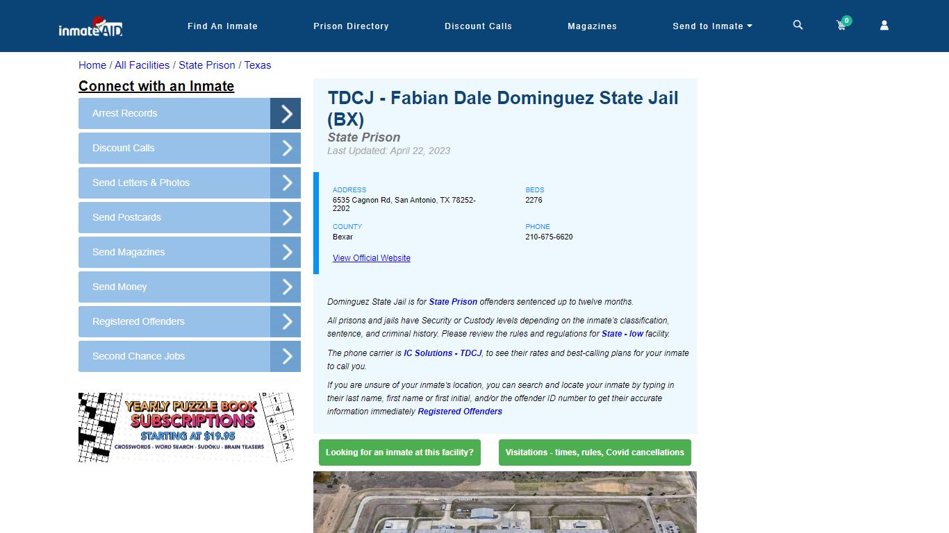 TDCJ - Fabian Dale Dominguez State Jail (BX) & Inmate Search ...